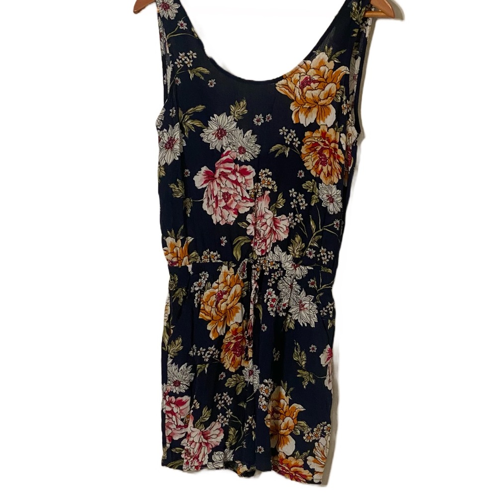 Pink Rose Vintage Navy Floral Back Cut Out Romper